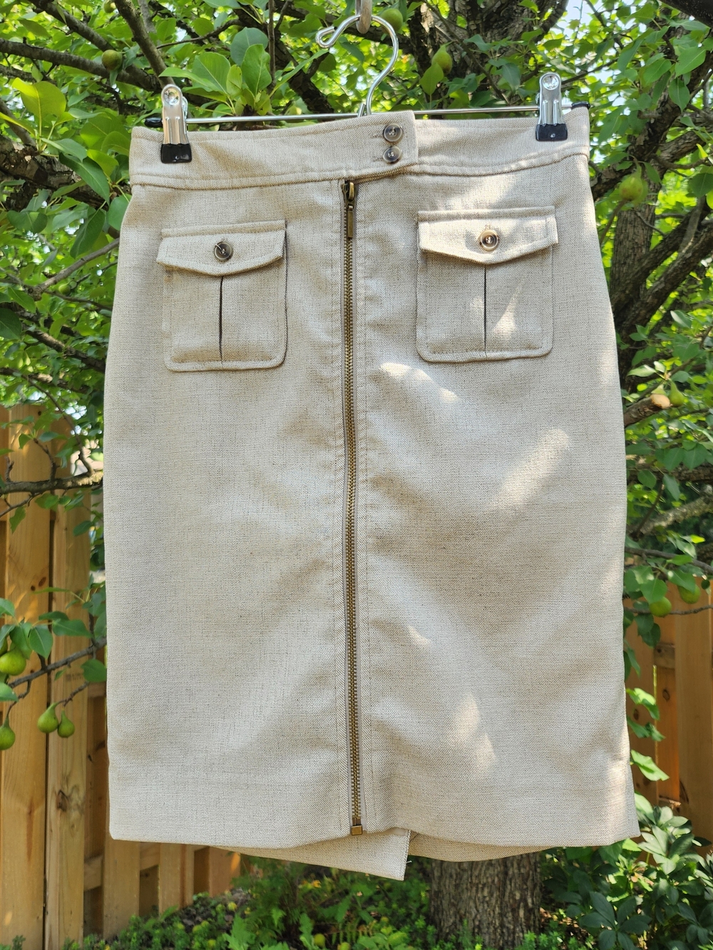 The Limited Sz 0 Beige Front-Zip Pencil Skirt with Pockets